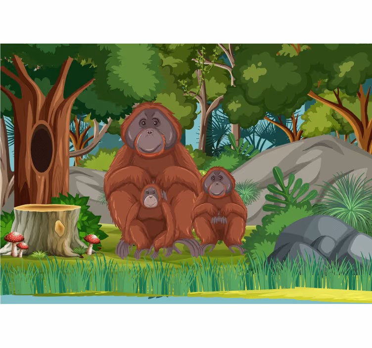 Orangutans family scene fototapete z živalmi - TenStickers