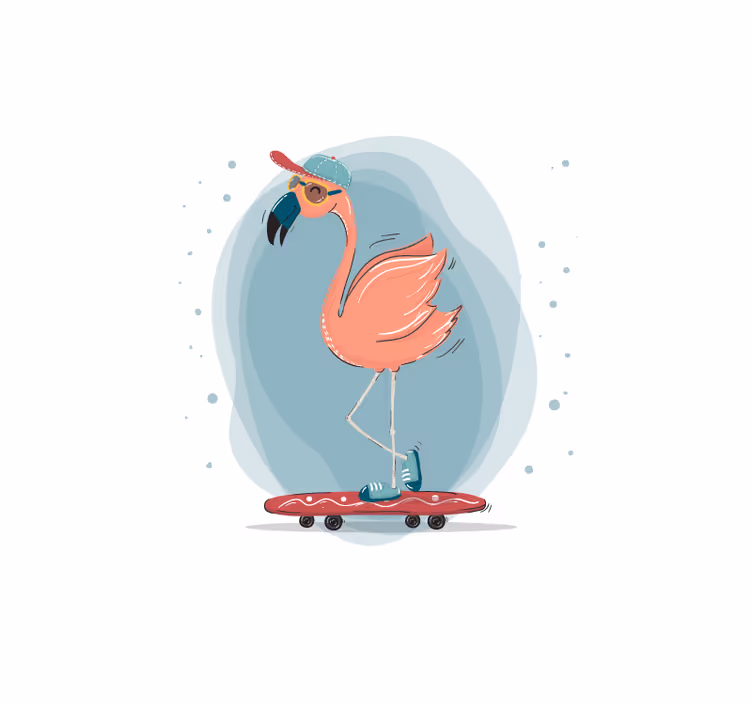 Flamingo skateboarding fun fototapete z živalmi - TenStickers