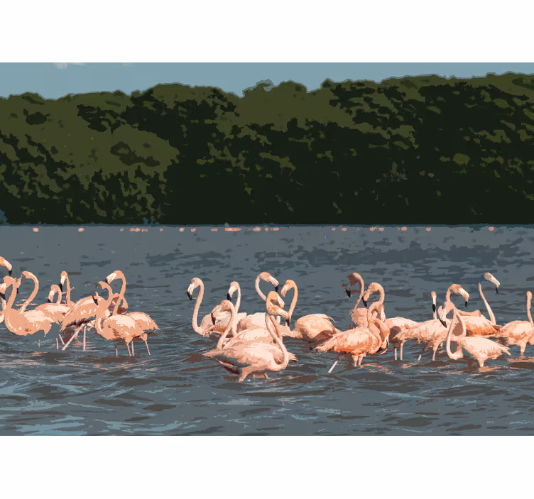 Flamingo flock gathering fototapete z živalmi - TenStickers