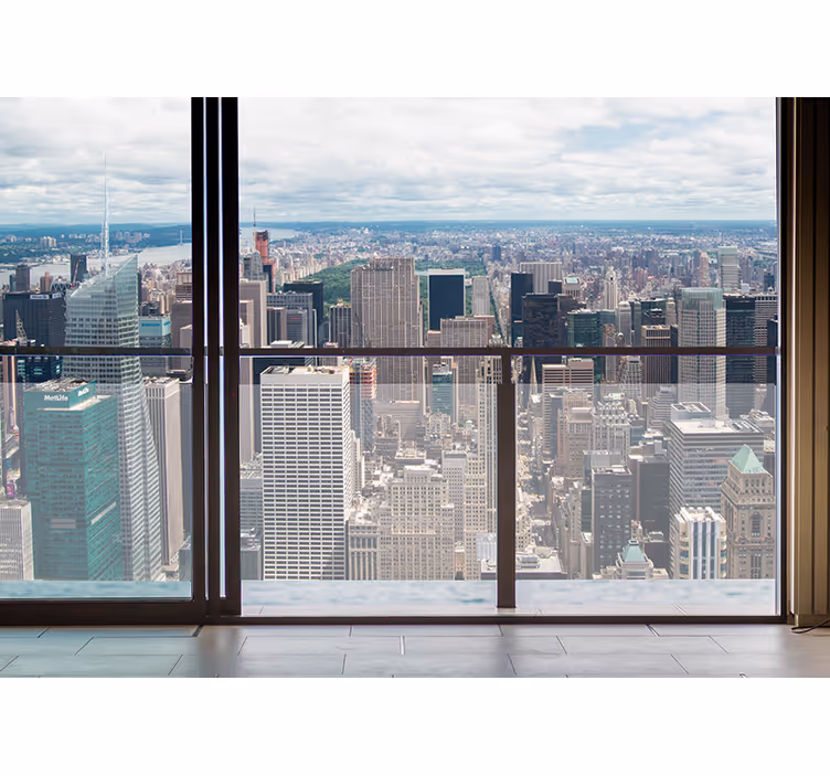 Pogled na odprto okno na steno manhattan - TenStickers