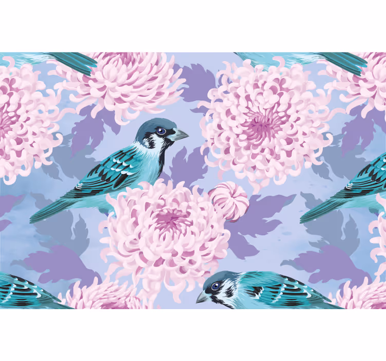 Blue bird blooms fototapete cvetje - TenStickers