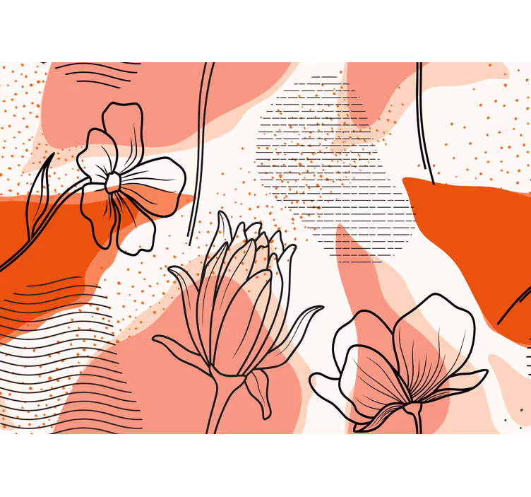 Floral line art fototapete s cvetjem - TenStickers