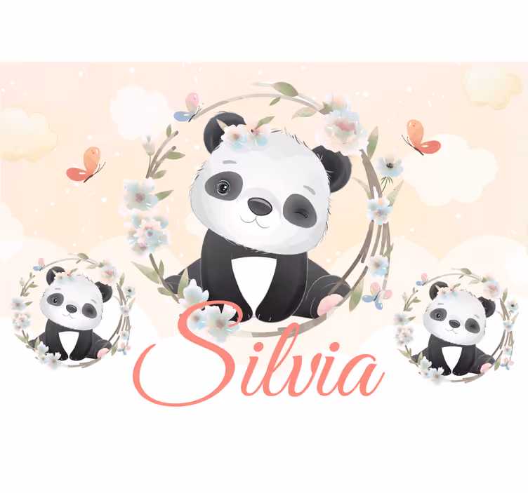 Panda with flowers fototapete z živalmi - TenStickers