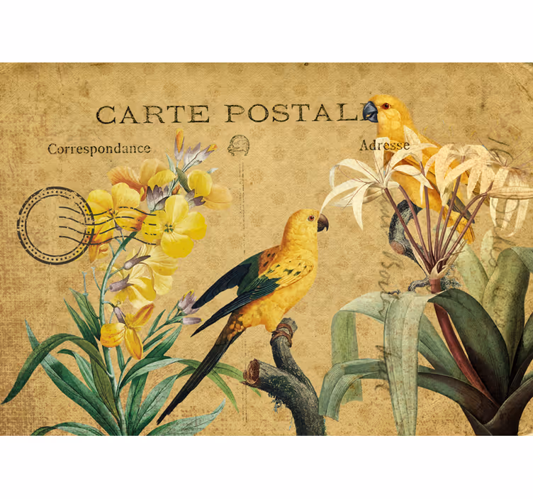 Vintage parrots and flora drugi fototapeti - TenStickers