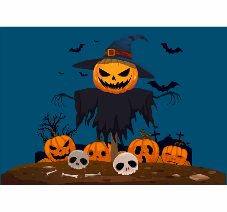 Spooky pumpkin scarecrow fototapete za noč čarovnic - TenStickers