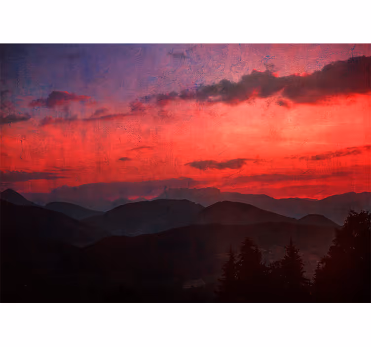 Dramatic mountain sunset fototapeta z gorami - TenStickers