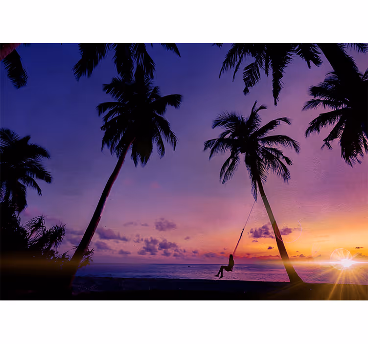Sunset swinging palm fototapete narava - TenStickers
