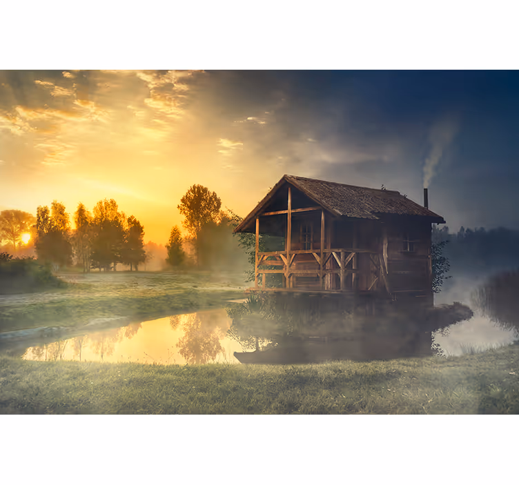 Serene cabin sunset stenske poslikave - TenStickers
