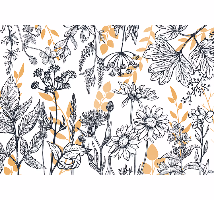 Botanical outline illustration fototapete cveče - TenStickers
