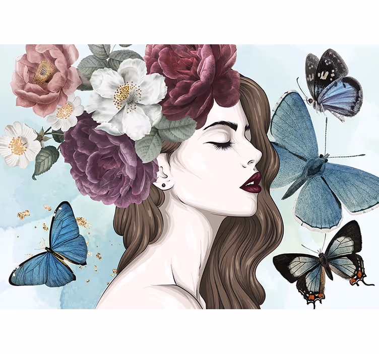 Woman with butterflies fototapete s cvetjem - TenStickers