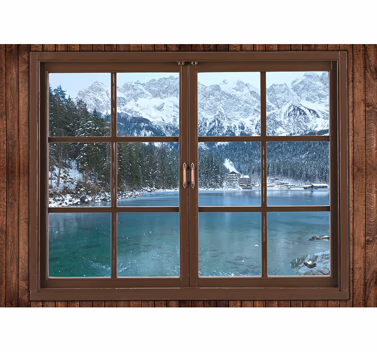 čudovita 3d stenska poslikava jezera in gore - TenStickers