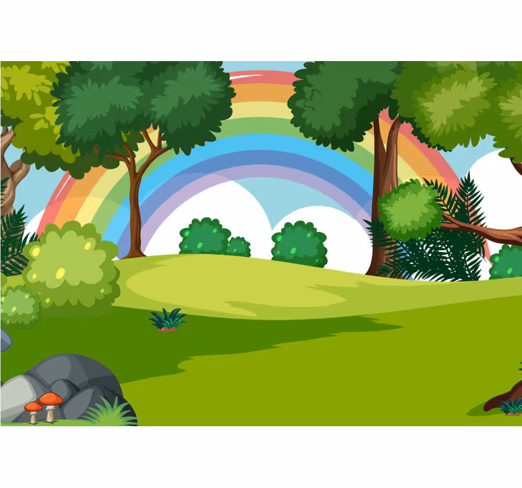 Rainbow forest scene tapeta džungle - TenStickers