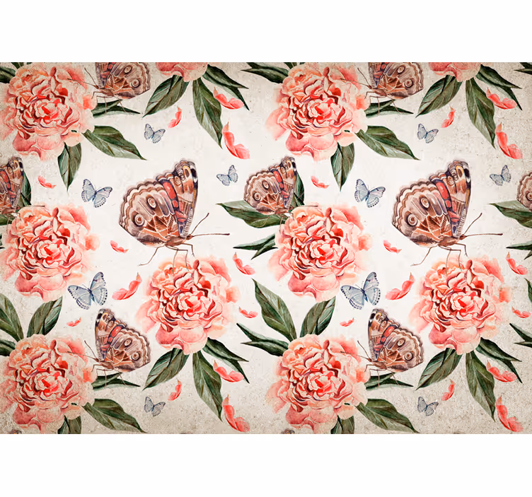 Butterflies and peonies fototapete cvetje - TenStickers