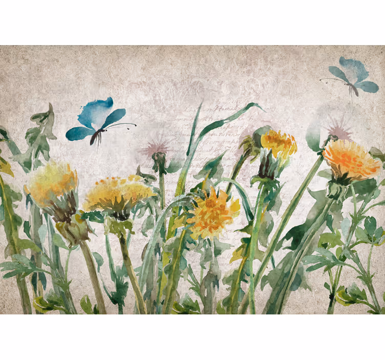 Dandelions with butterflies fototapete cvetje - TenStickers