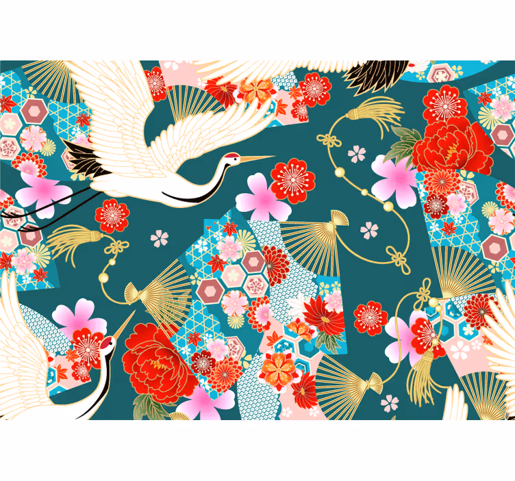 Cranes and blossoms fototapete z živalmi - TenStickers