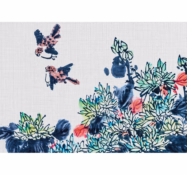 Birds among flowers fototapete s cvetjem - TenStickers