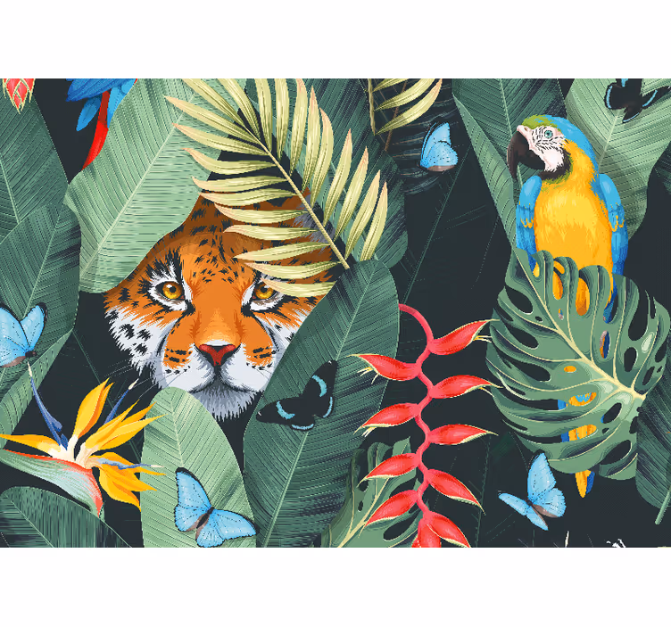 Tiger and parrot fototapete z živalmi - TenStickers