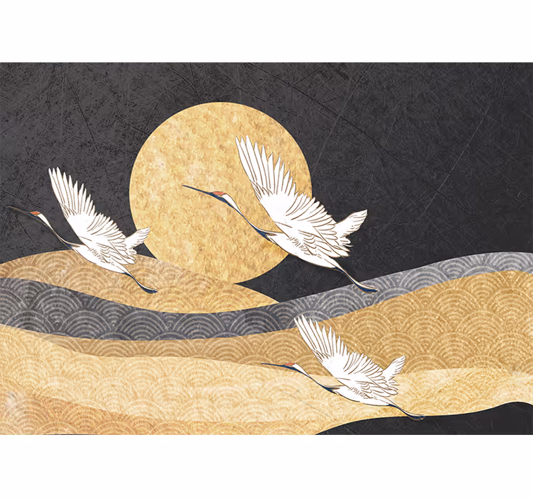 Cranes flying moon fototapeta z ljudmi - TenStickers