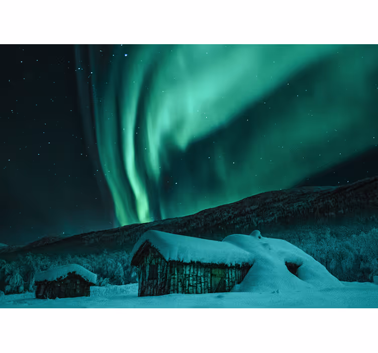 Snowy landscape aurora fototapeta z gorami - TenStickers
