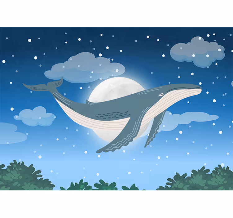 Whale under moonlight fototapete z živalmi - TenStickers