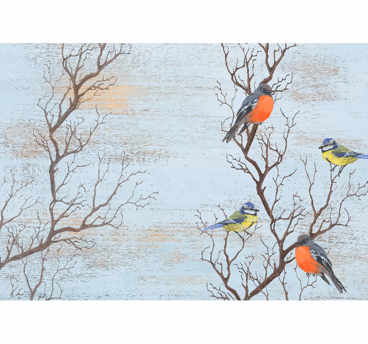 Birds on branches fototapete z živalmi - TenStickers