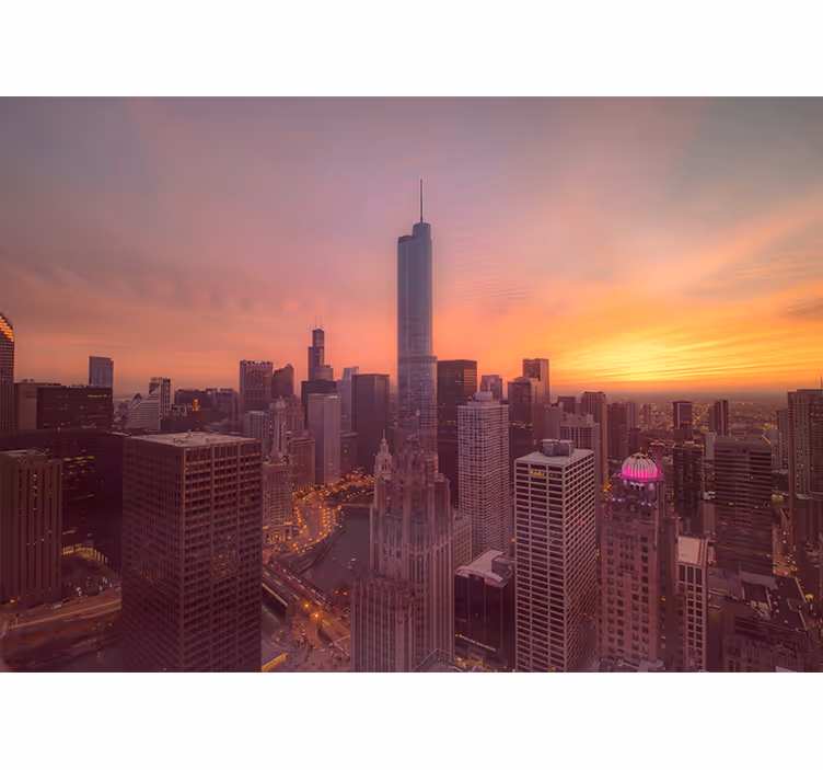 Chicago skyline sunset fototapeta mest in držav - TenStickers