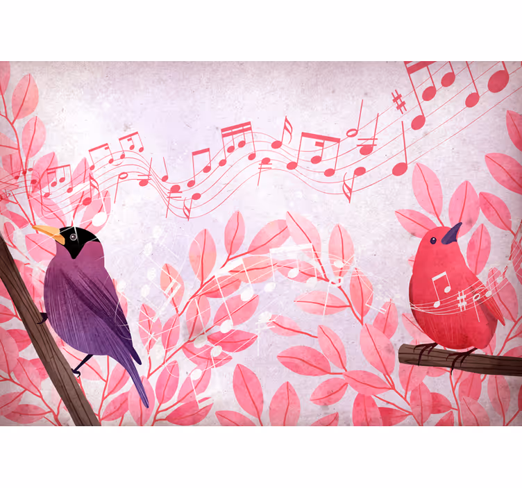 Musical birds singing fototapete z živalmi - TenStickers
