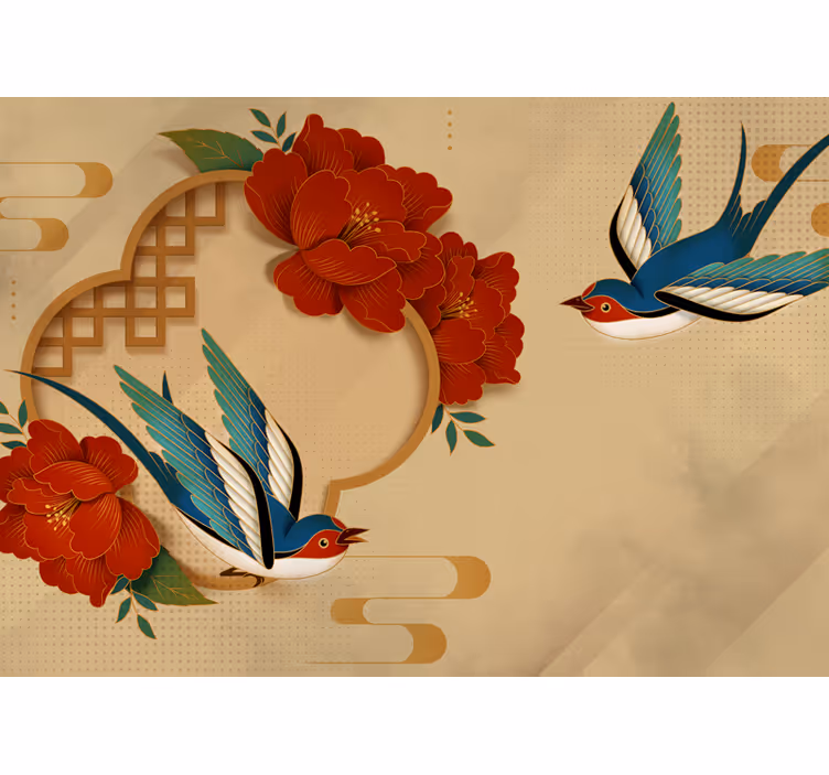 Swallow and blossoms fototapete s cvetjem - TenStickers