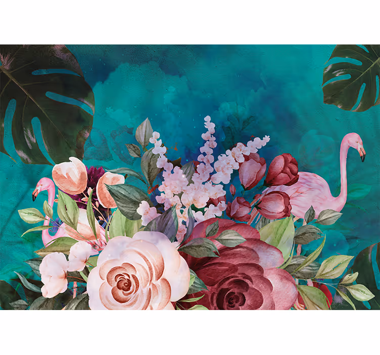 Flamingo floral display fototapete s cvetjem - TenStickers