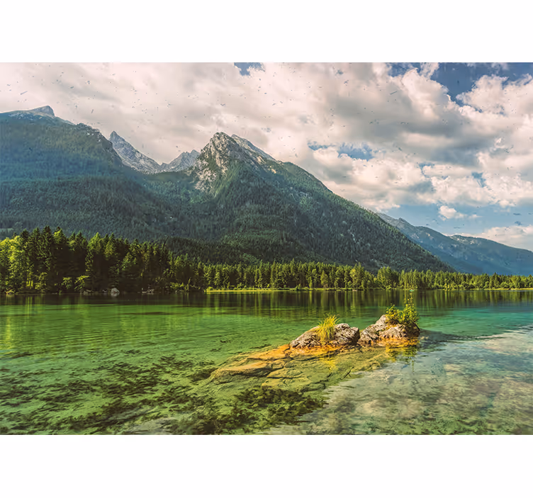 Mountain lake reflection view stenske poslikave - TenStickers