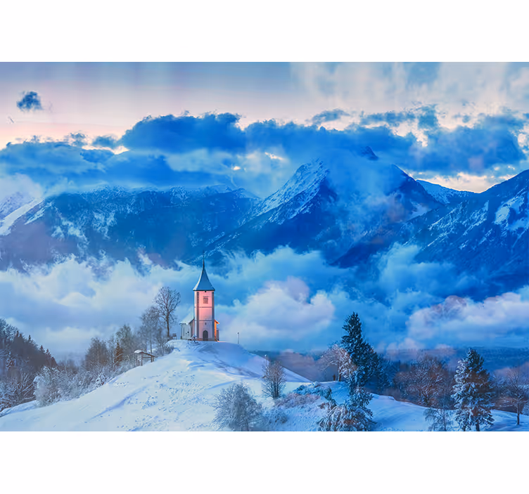 Snowy mountain scene stenske poslikave - TenStickers