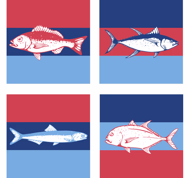 Stilizirane ilustracije rib Podstavki s teksturnim učinkom - TenStickers