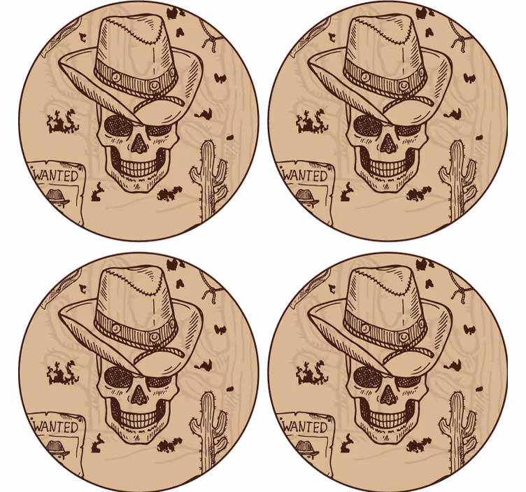Skull with cowboy hat podstavek za kozarce - TenStickers