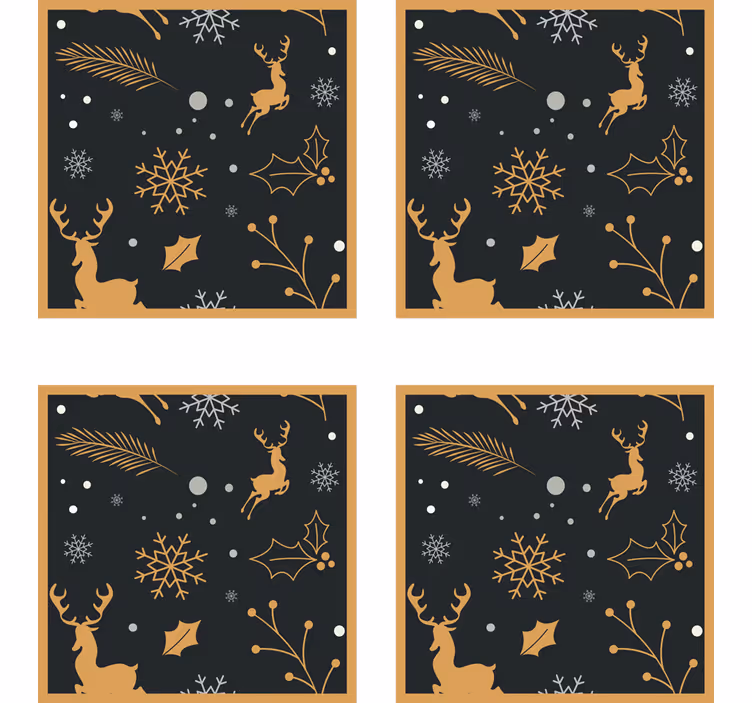 Gold reindeer and snowflakes božične podstavke - TenStickers