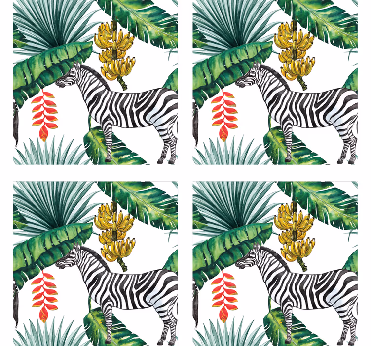 Zebra in tropsko listje podstavek za kozarce - TenStickers