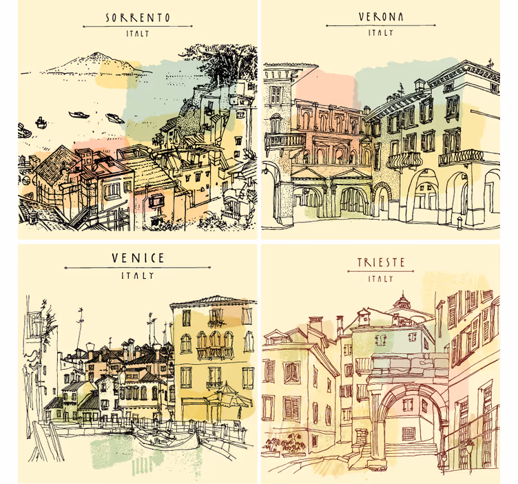 Italian city landscapes podstavek za kozarce z citati - TenStickers