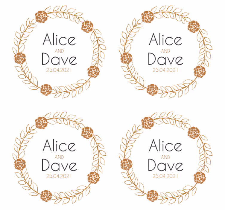 Floral wreath personalized design podstavki za poročna - TenStickers