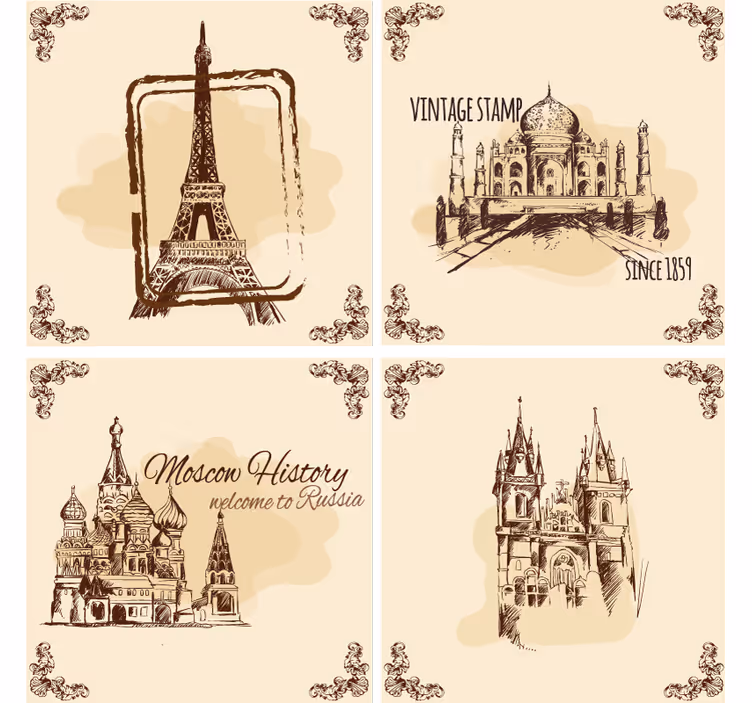 Historic landmark illustrations podstavki za kozarce - TenStickers