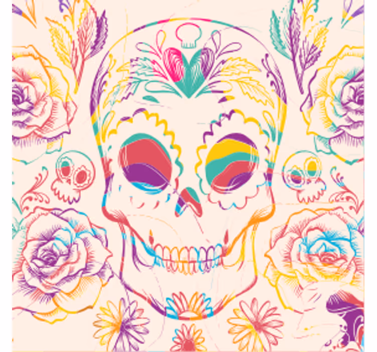 Colorful skull floral podstavek za kozarce halloween - TenStickers