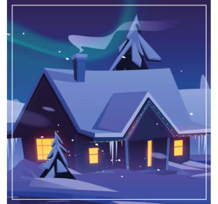 Snowy cabin with lights božične podstavke za kozarce - TenStickers