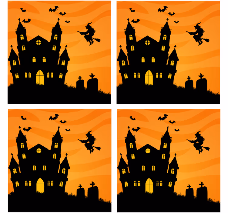 Haunted house silhouette podstavek za kozarce halloween - TenStickers