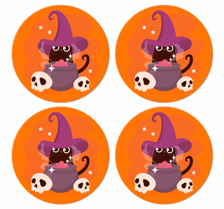Mačka čarovnica klobuk ilustracija podstavka za noč čarovnic - TenStickers