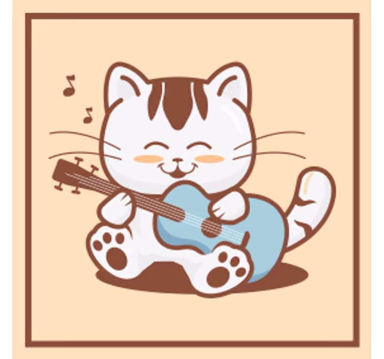 Igračka mačka, ki igra kitaro, geeky podstavek za kozarce - TenStickers