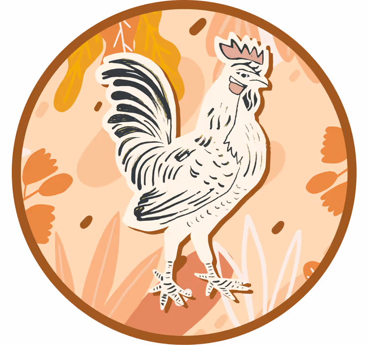 Vlečen petelin na oranžnih cvetovih vintage coaster - TenStickers