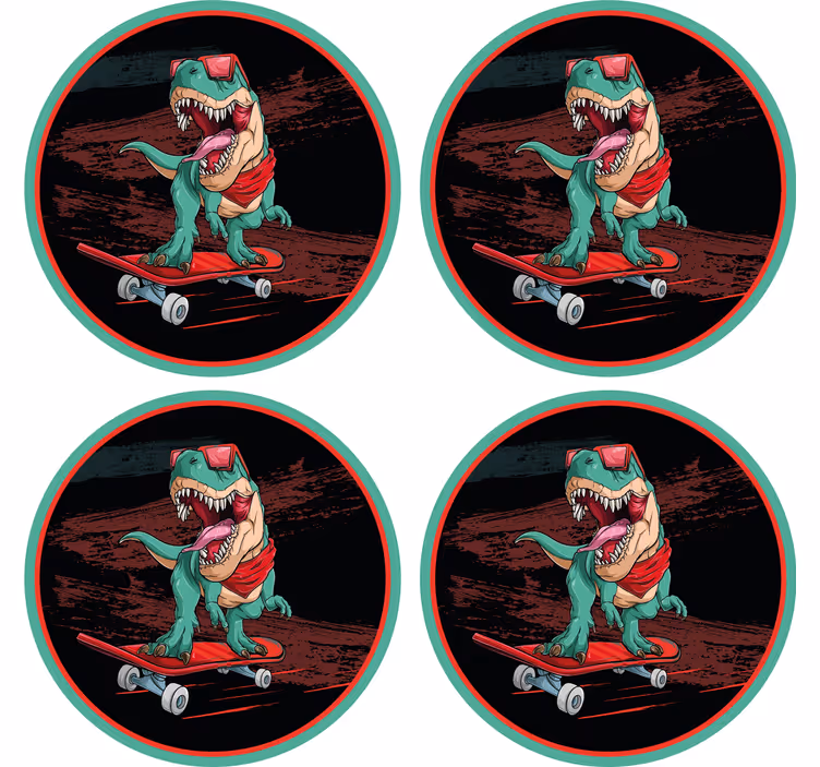Skateboarding dinosaur graphic geeky podstavek za kozarce - TenStickers