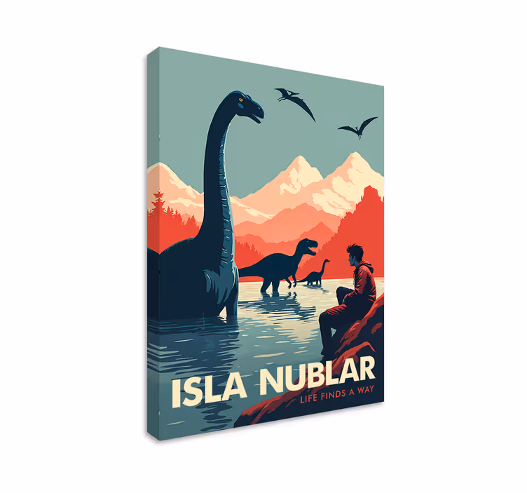 Otok nublar platno s sliko dinozavra - TenStickers