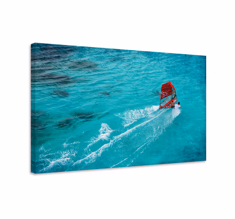 Modra slika windsurfista na vodi - TenStickers