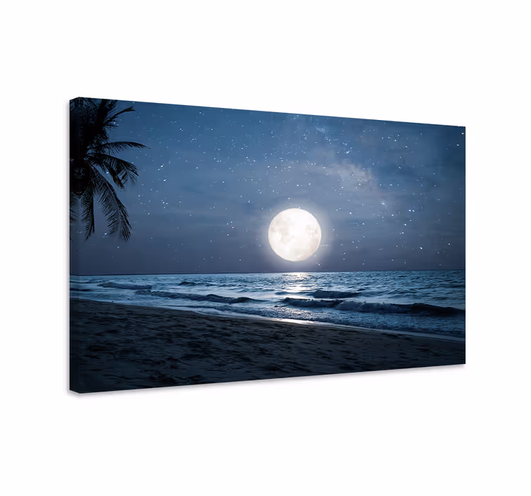 Modra slika čudovita luna nad oceanom - TenStickers