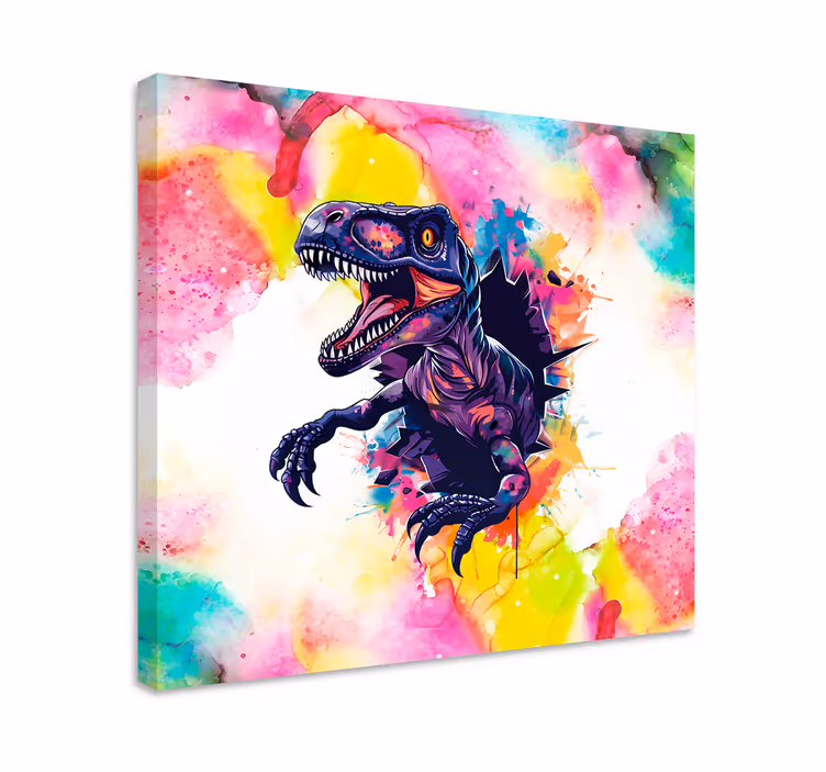 Platno s sliko dinozavra v živih barvah velociraptorja - TenStickers