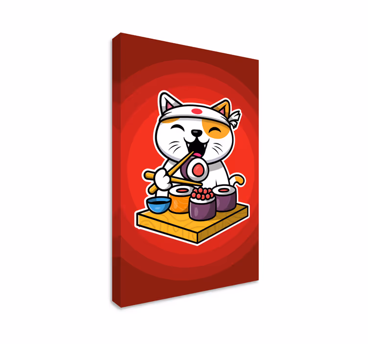 Mačje platno za steno ljubka mačka, ki je sushi - TenStickers